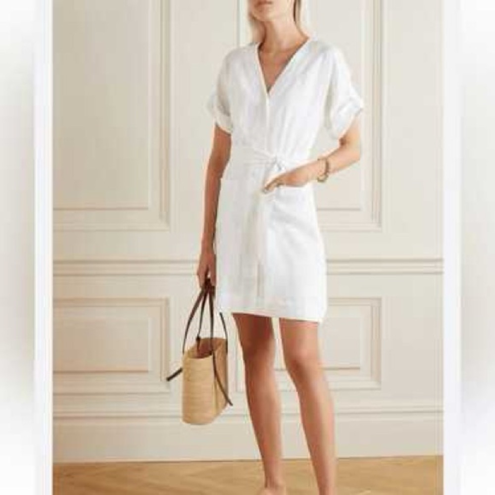 Equipment Femme Bernyce Belted White Linen Mini Dress Size 00